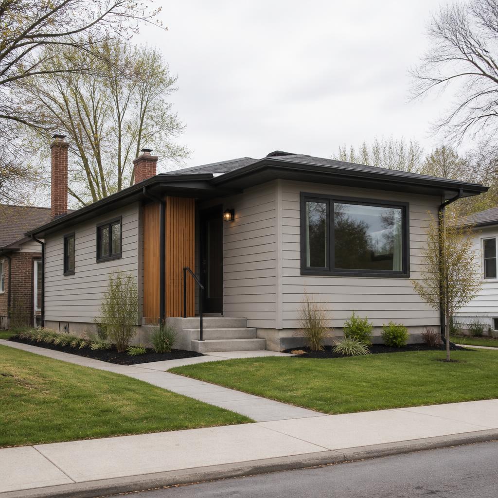 Fibre-cement bungalow update, AI-generated illustrative after example