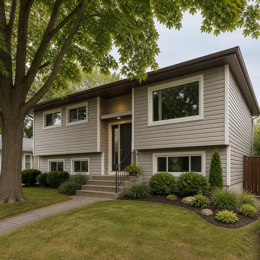 Split-level cladding refresh, AI-generated illustrative after example