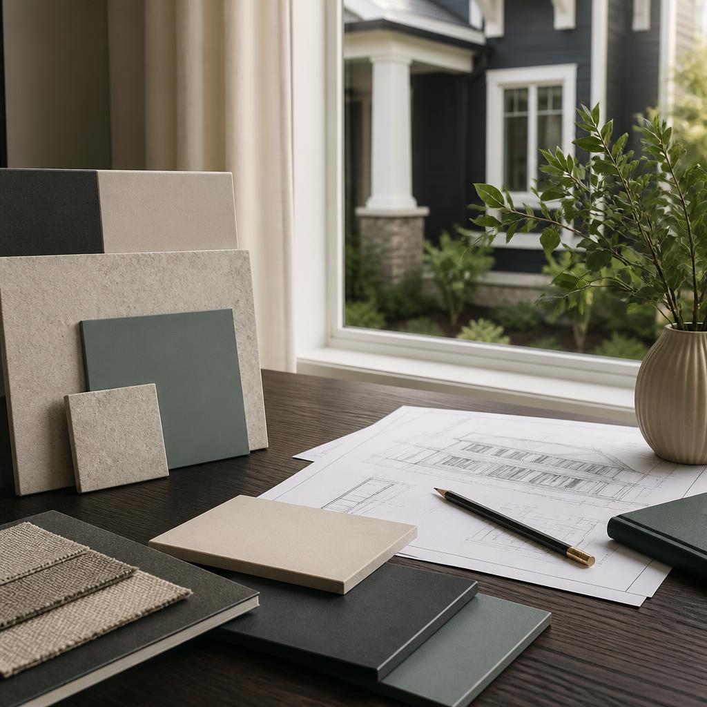 Homeowner reviewing siding samples and exterior renovation questions